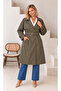 Women's Plus Size Double Breasted Collar Bondit Fabric Belt Detailed Lined Oversize Trench Coat Jacket 29011 - 2