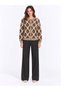 Women's Ethnic Patterned Gold Buttoned Crew Neck Knitwear Cardigan - 8