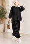 Women's Modal Suede Oversize Tunic with Elastic Waist Shalwar Trousers Two-Piece Set - 5