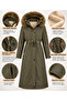 Women's Khaki Green Hooded Long Winter Coat with Fur Inside and Drawstring Waist |   Zippered Hijab Coat Parka