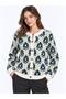 Women's Ethnic Patterned Gold Buttoned Crew Neck Knitwear Cardigan - 3