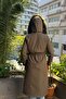 Women's Khaki Green Hooded Long Winter Coat with Fur Inside and Drawstring Waist |   Zippered Hijab Coat Parka - 8
