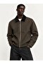 Men's Brown Zippered Lined Cashmere Coat Jacket