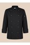 Durable Premium Alpaca Fabric Double-Breasted Women's Chef Jacket Black/White with Stainless Ring Snaps