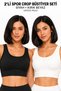 Women's 2-Piece Padded Sports Crop Bustier Set Black Off-White Wide Straps Flexible