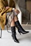 Sophia Short Black Bellows Boots (7 cm Heel) Pull-On Daily Women's Boots - 6