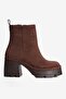 Women's Suede Boots with Zipper, Platform Sole, Thick Heels, Rona Brown - 2