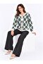 Women's Ethnic Patterned Gold Buttoned Crew Neck Knitwear Cardigan - 3