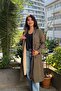 Women's Khaki Green Hooded Long Winter Coat with Fur Inside and Drawstring Waist |   Zippered Hijab Coat Parka - 2