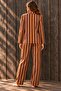 Belmando Woven Brown Tan Striped Buttoned Shirt Collar Long Sleeve Pajama Set - 4