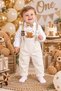 Cream Gold Detailed Teddy Bear Concept Birthday Pants Overalls Long Sleeve Shirt Bow Tie Set