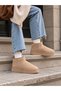 Women's Beige Suede Thick Soled Short Ankle Platform Winter Boots - 6