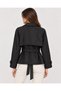 Women's Belted and Draped Double-Breasted Collared Short Trench Coat - 3