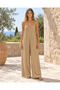 Beige Color Thin Strap Loose Jumpsuit