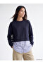 Two Mt Shop Quality Lcw Modest Navy Blue Interlock Striped Loose & Baggy Women's Sweatshirt Tunic