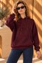 Burgundy Cotton Three-Strand Ribbed Oversize Loose Hooded Long Sweatshirt with Kangaroo Pocket - 3