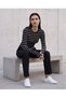 Women's Striped Crew Neck Blouse with Finger Detail - 5