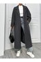 Long Bibbed Coat with Lining and Pocket Details Oversized Women's Long Coat Thick Bibbed Fabric - 5