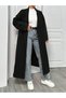 Long Bibbed Coat with Lining and Pocket Details Oversized Women's Long Coat Thick Bibbed Fabric - 3