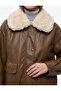 Long Sleeve Detachable Faux Fur Collar Faux Leather Jacket - 4