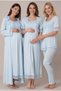 Women's Blue Lace Detailed Nursing Nightgown with Dressing Gown Maternity Nightgown Pajama Set - 2