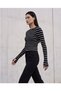 Women's Striped Crew Neck Blouse with Finger Detail - 2