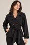 Women's Belted and Draped Double-Breasted Collared Short Trench Coat