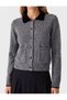 Buttoned Long Sleeve Contrast Polo Collar Knitwear Cardigan with Pockets - 4