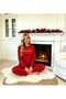 Women's Red Velvet Pajama Set Soft Textured Stylish Comfortable Set Long Sleeve Crew Neck - 2