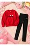 Girl's Crew Neck Sweatshirt and Skinny Leggings Set, 2-Piece Printed Top and Bottom Set