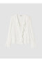 Two Mt Shop Quality Lcw Vision Ecru Plain V-Neck Long Sleeve Women's Blouse - 5
