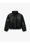 Loose Fit Long Sleeve Stand Collar Faux Leather Jacket with Pockets - 4
