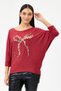 Women's Red Italian Ribbon Pattern Sequined Lycra Oversize Knitwear Sweater Size 40 - 46