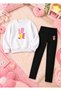 Girl's Crew Neck Sweatshirt and Skinny Leggings Set, 2-Piece Printed Top and Bottom Set