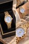 Gold Stone Detailed Dial Metal Strap Women's Wristwatch - 4