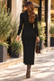 Women's Ribbed Camisole Long Sleeve High Neck Black Long Dress - 3