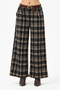 Women's Black Italian Plaid Patterned Belted Elastic Waist Wide Leg Palazzo Trousers 38 - 46 Size - 6
