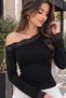 Women's Black Madonna Collar Blouse with Lace Sleeves, Stylish Blouse - 2