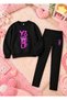 Girl's Crew Neck Sweatshirt and Skinny Leggings Set, 2-Piece Printed Top and Bottom Set