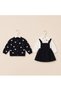 Baby Girl Cotton Heart Patterned Knitwear Cardigan, Velvet Dress and Embroidered Baby Collar Shirt 3-Piece Set - 4