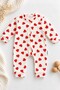 Baby Romper - Red Heart Patterned Long Sleeve Snap Romper - 3