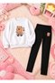Girl's Crew Neck Sweatshirt and Skinny Leggings Set, 2-Piece Printed Top and Bottom Set