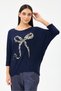 Women's Navy Blue Italian Ribbon Pattern Sequined Lycra Oversize Knitwear Sweater Size 40 - 46