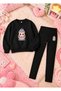 Girl's Crew Neck Sweatshirt and Skinny Leggings Set, 2-Piece Printed Top and Bottom Set