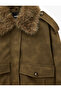 Long Sleeve Zippered Faux Suede Jacket with Faux Fur Collar - 8