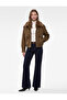 Long Sleeve Zippered Faux Suede Jacket with Faux Fur Collar
