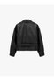 Long Sleeve Shirt Collar Buttoned Pocket Belted Cropped Faux Leather Jacket - 7