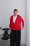 Red Asymmetrical Multi-Button Knit Cardigan - 4
