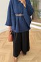 Belted Single Button Detailed Oversize Women's Winter Modest Poncho - 7