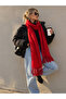 Soft Textured Red Tassel Scarf Shawl Shoulder Wrap - 3